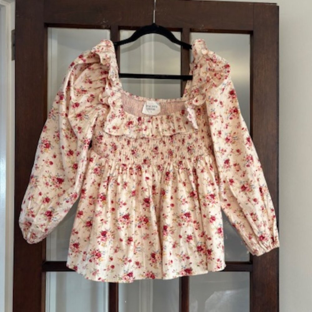 Tuckernuck Floral Blouse in Cream and Pink
